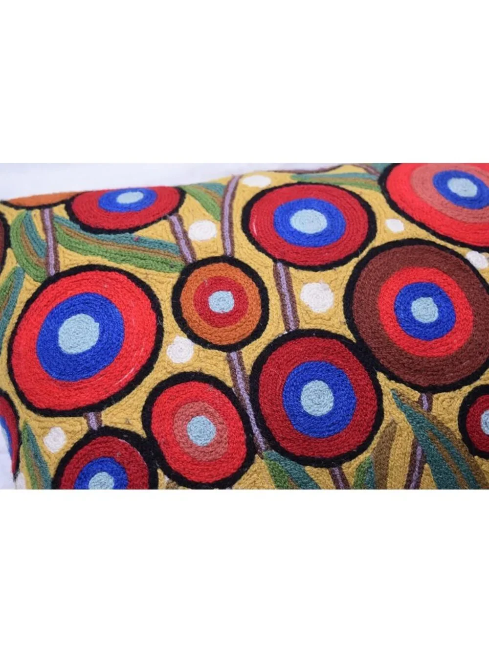 Hand Embroidered Yellow Poppy Floral Pillow Cover - Farmhouse Cushion 14x20